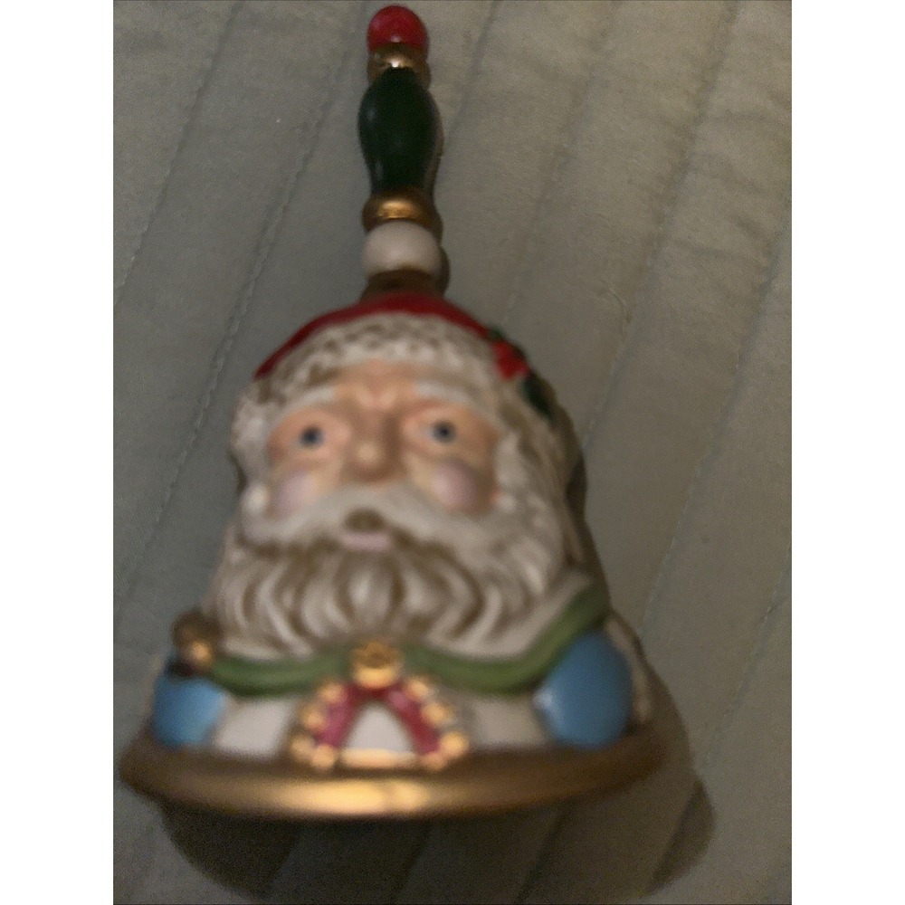Vintage Santa‎ Claus Christmas Bell Hand Painted Ceramic Holiday Decor 6" Tall